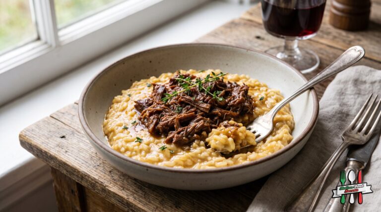Risotto al sugo d’arrosto e Castelmagno